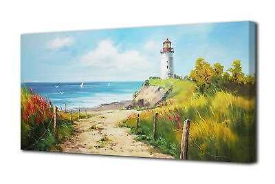 #ad Ocean Coastal Beach Canvas Wall Art Living Room Painting Seascape Lighthouse ... $94.39
