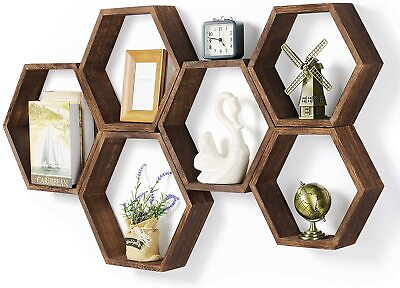 #ad #ad Set of 6 Hexagon Floating Shelves Farmhouse Honeycomb Wood Wall Storage Shelf $24.59