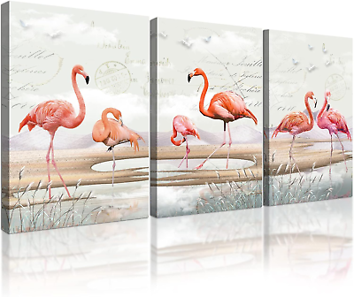 #ad Flamingo Wall Art for Living Room Pink Birds Canvas Prints Pictures Wildlife Lan $74.51