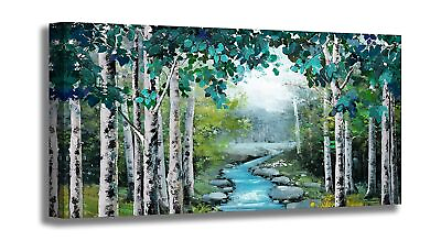 #ad Large Wall Art Living Room Wall Decor Canvas Prints Green Birch Forest Artwor... $193.63
