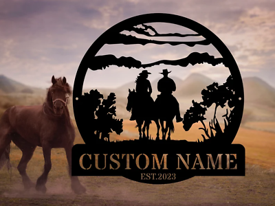 #ad Custom Western Cowboy Cowgirl Wall art Western Riding Cowboy Metal Sign Horse $118.49