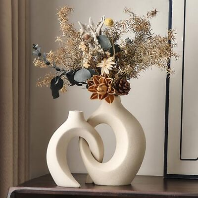 #ad White Ceramic Vase Set of 2 Modern Vase for Home Decor Round A White Vase $48.86