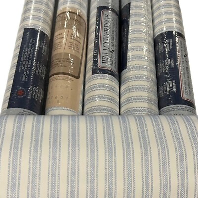 #ad Vintage WALLCOVERINGS Country Blue Stripes on White Wallpaper 2 Rolls $11.24