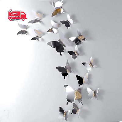 #ad 48 Pieces Butterfly Wall Decor DIY Mirror 3D Butterfly Stickers Removable Butter $16.42