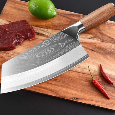 #ad 7 In Handmade Traditional Chinese Forged Chef Kitchen Meat Cleaver Slicing Knife $21.99
