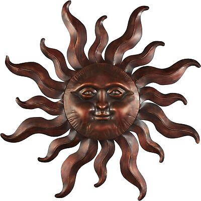 #ad Metal Sun Home Wall Decor Wall Sculpture with Smiling Face and Curved Rays $39.68