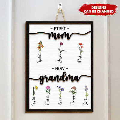 #ad First Mom Now Grandma Birth Month Flower Personalized Wood Sign $34.95