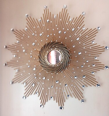 Gorgeous Handmade Gold 30quot; Glam Sunburst Mirror Starburst mirror Jeweled Mirro $99.00