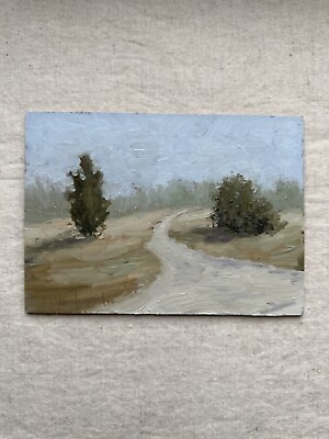 #ad Original Oil Painting Small Art neutral Landscape countryside painting 5x7 $97.75