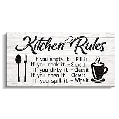 #ad Pinetree Art Kitchen Rules Wall Decor Rustic Farmhouse Funny Kitchen Quote Wo... $21.41
