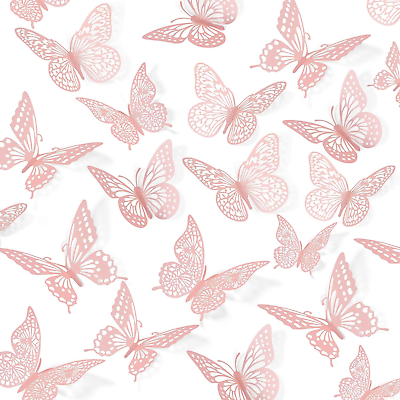 #ad 3D Butterfly Wall Decor 48 Pcs 4 Styles 3 Sizes Pink Butterfly Birthday Decorat $14.99