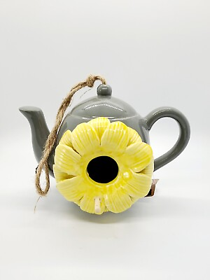 #ad #ad NWT Jo Ann Ceramic Yellow Sunflower Gray Teapot Hanging Birdhouse Decor $12.99