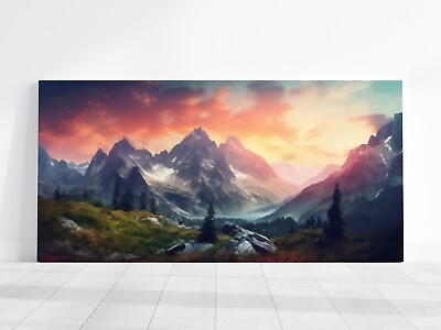 #ad Landscape Painting Mountains Nature Canvas Large Wall Art Home Decor Living Room $48.00