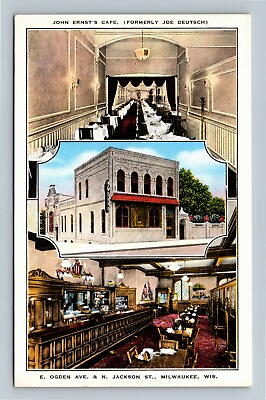 #ad Milwaukee WI Wisconsin John Ernst Cafe Antique Vintage Souvenir Postcard $7.99
