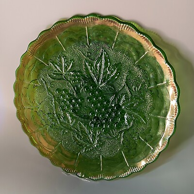 #ad #ad Green Imperial Grape Cake Plate. Carnival Glass Round Footed 9 1 4quot; Vintage $54.95
