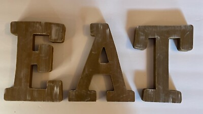 #ad Rustic Wooden Gold Toned Distressed Primitive EAT Kitchen Dining Room Sign $12.99