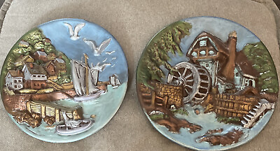 #ad Set Of Ceramic Decorative 3D Wall Plates Cottage And Seaside Vintage $35.00