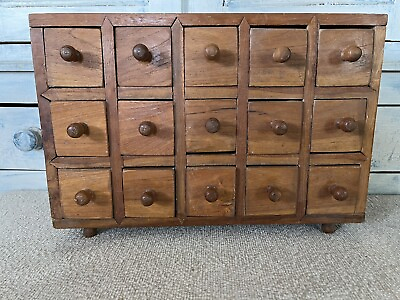#ad Antique Primitive Apothecary Wood 15 Drawers Feet $125.00