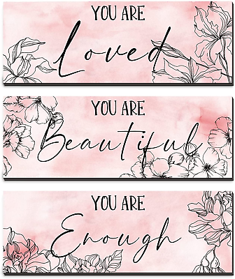 #ad Floral Wooden Hanging Wall Art Set Inspiring Quotes Teen Women Crafted Decor $24.58
