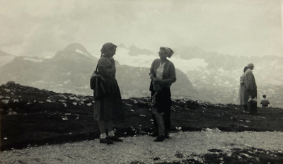 #ad Two Women Standing By Rock Wall In Mountains Bamp;W Photograph 3.5 x 5.5 $9.99