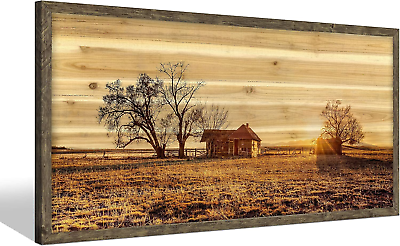 #ad Bedroom Framed Wall Art Picture: Farmhouse Country Barn Wooden Painting Living R $80.14