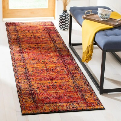 #ad 2x10 Accent Runner Rug Hamadan Vintage Oriental Geometric Carpet Orange Decor $69.02