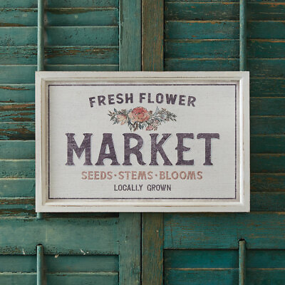#ad New Shabby Chic Farmhouse LOCAL FRESH FLOWER MARKET SIGN Wall Hanging Picture $29.99