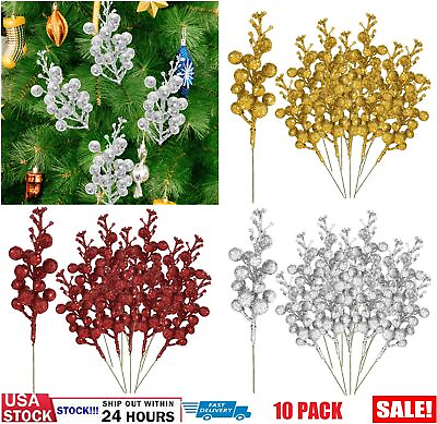 10 PACK Artificial Christmas Glitter Berries Stems Xmas Tree Wreath DIY Decor US $8.69