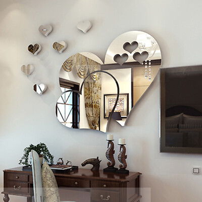 #ad 3D Mirror Lovely Heart Wall Sticker Decal DIY Home Mural Living Room House Decor $6.68