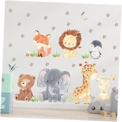 #ad Forest Baby Animals Wall Decals Stars Elephant Lion Giraffe Fox Bear Safari $26.83