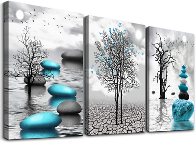 #ad Canvas Wall Art for Living Room Wall Decor 12x16inches*3pcs Blue Stone Pictures $42.59