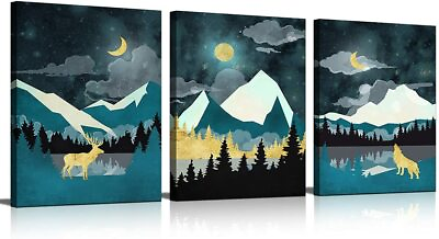 #ad Abstract Wall Art for Bedroom 3 Panels Landscape Painting Animals Star Sky Pic $19.99