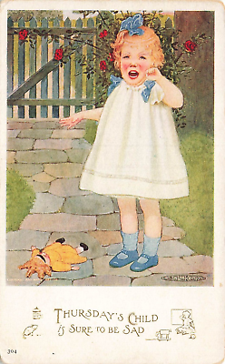 #ad LP52 Days of Week Thursday#x27;s Child Doll 1907 National Art Co Vintage Postcard $8.99