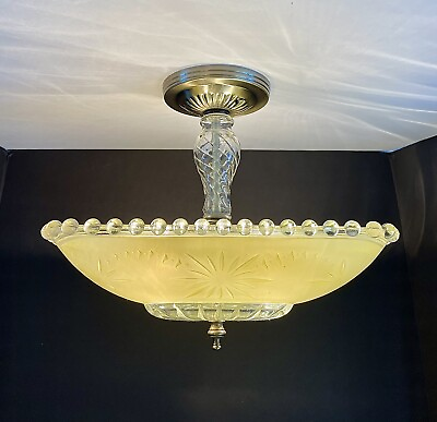 #ad Antique 1930s 40s Art Deco Nouveau Victorian Ceiling Light Fixture RARE Yellow $425.00