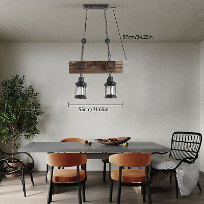 #ad Rustic 4 Heads Chandelier Wood Industrial Ceiling Lamp Pendant Light Fixture USA $77.00