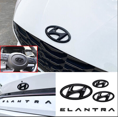 #ad Glossy Black Front Rear Emblem Letter Logo Badge For Hyundai Elantra 2021 2023 $36.94