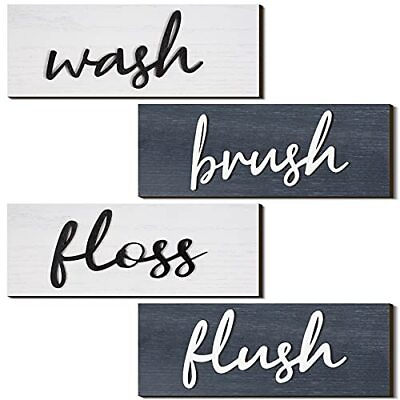 #ad 4 Pieces Farmhouse Bathroom Wall Decor Wash Signs Rustic Hanging Wooden Signs... $18.87