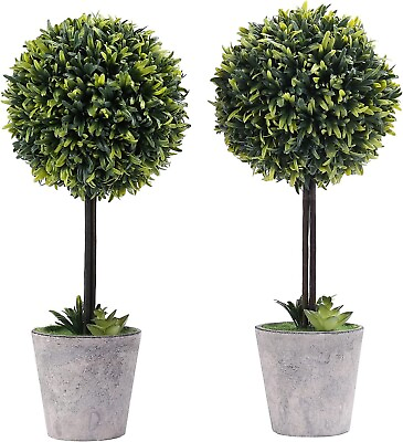 #ad MyGift Artificial Boxwood Topiary Tree in Modern Gray Pulp Planter Set of 2 $41.99