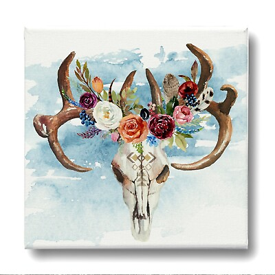 #ad Framed Canvas Wall Art Painting Prints Hipster Floral Tribal Bull Skull DREM007 $29.99