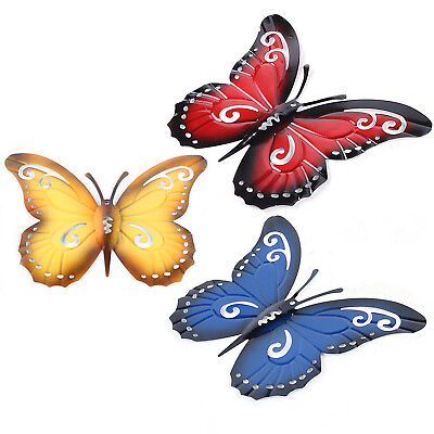 #ad Butterfly Wall 3D Art Decals Home Room Decorations Decor 3PCS Red Blue Yellow $10.64