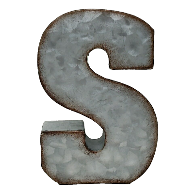 #ad Metal Letter S Decor 7 in Galvanized Metal Wall Hanger Tabletop Faux Rusty Chic $9.99