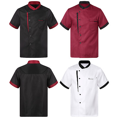 #ad #ad US Men#x27;s Chef Coat Uniform Short Sleeve Cook Jacket Restaurant Kitchen Workwear $15.34