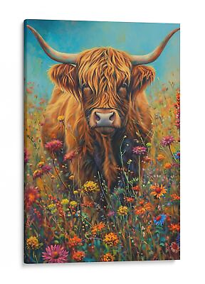 #ad Highland Cow amp; Floral Canvas Art Print Rustic Home Decor Wall Art $377.17
