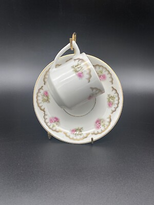 #ad Vintage CT Altwasser Demitasse Tea Cup amp; Saucer W Pink amp; White Roses Gold Trim $8.00