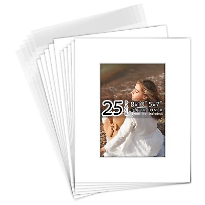 #ad Golden State Art Acid Free Pre Cut 8x10 White Picture Mat Sets Pack of 25 ... $45.11