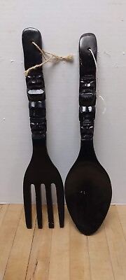 #ad #ad Vintage MCM Style Oversized Black Wooden Spoon and Fork Wall Decor $36.00