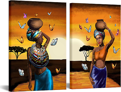 #ad Vintage African Woman Wall Art Canvas for Living Room Bedroom Traditional Black $80.14