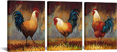 #ad #ad Rooster Kitchen Decor Farm Animal on Grassland Canvas Wall Art Print Vibrant Chi $59.99