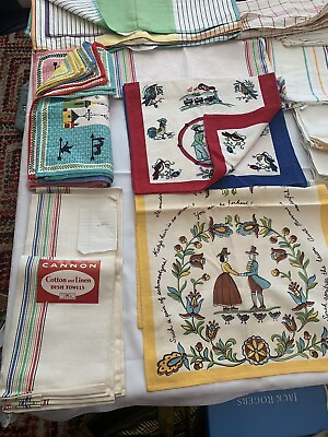 #ad 76 Pieces Old New Cotton Linnen Kitchen Towels 1930#x27;s 70#x27;s $115.00