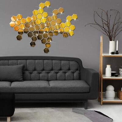 #ad 12pcs Hexagon Wall Stickers DIY Geometric 3D Mirror Wall Stickers Personalized $5.25